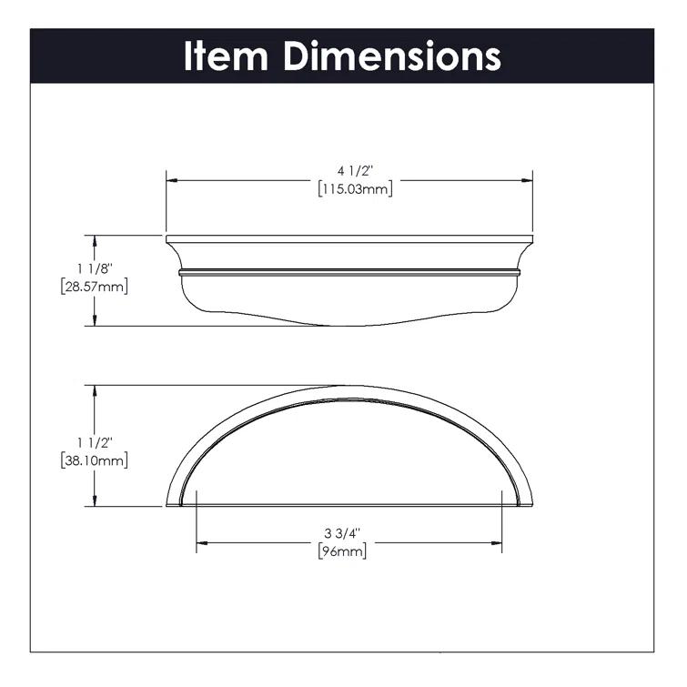Traditional Black Stainless Steel Cup Pull with Mounting Hardware