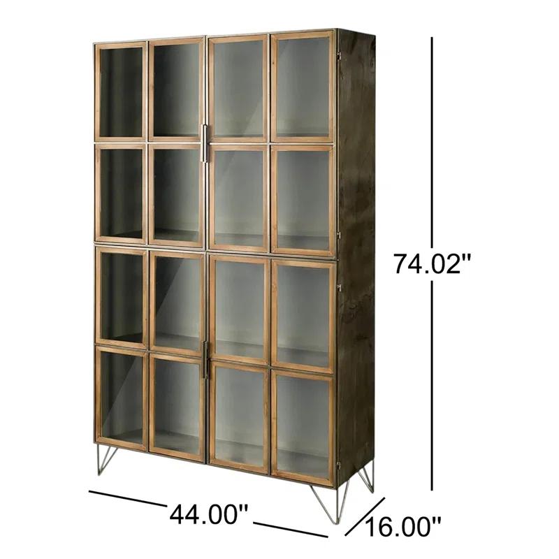 Pandora I Medium Brown Wood and Metal Glass Door Display Cabinet