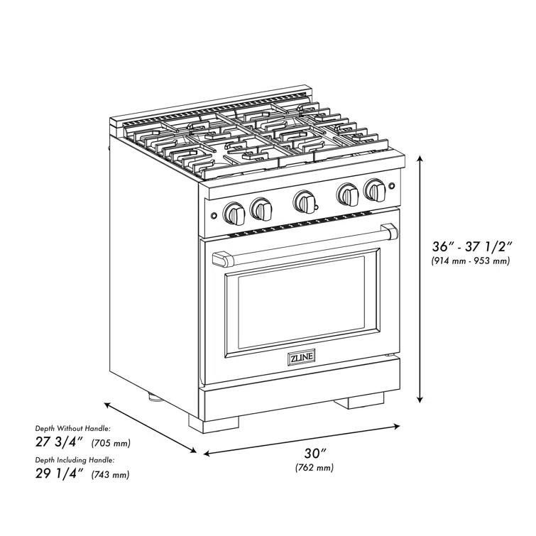 ZLINE Satin ZLINE 30 in. Paramount Gas Range w/ 4 Burners & Convection Oven w/ Door SGRS-30