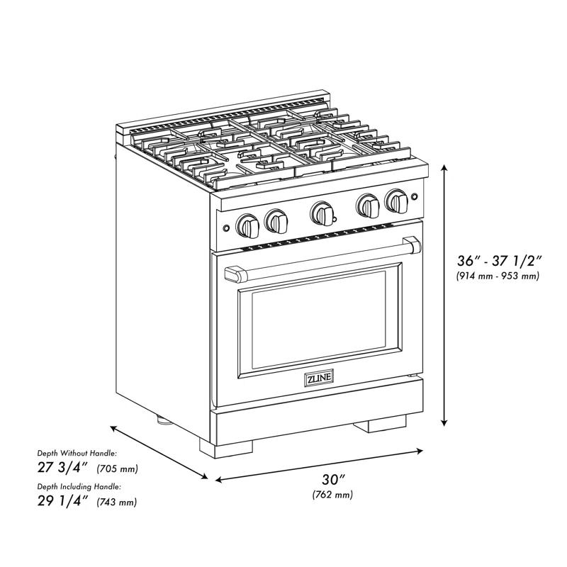 ZLINE Satin ZLINE 30 in. Paramount Gas Range w/ 4 Burners & Convection Oven w/ Door SGRS-30
