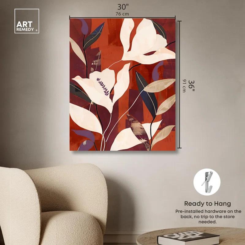 Art Remedy Maroon Floral Dreams Canvas Fall Inspired Abstract Art by Art Remedy | Wayfair