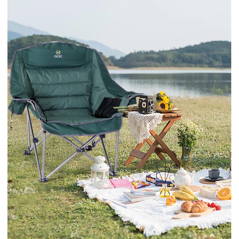 Folding Camping Chair with Cushions (Set of 2)