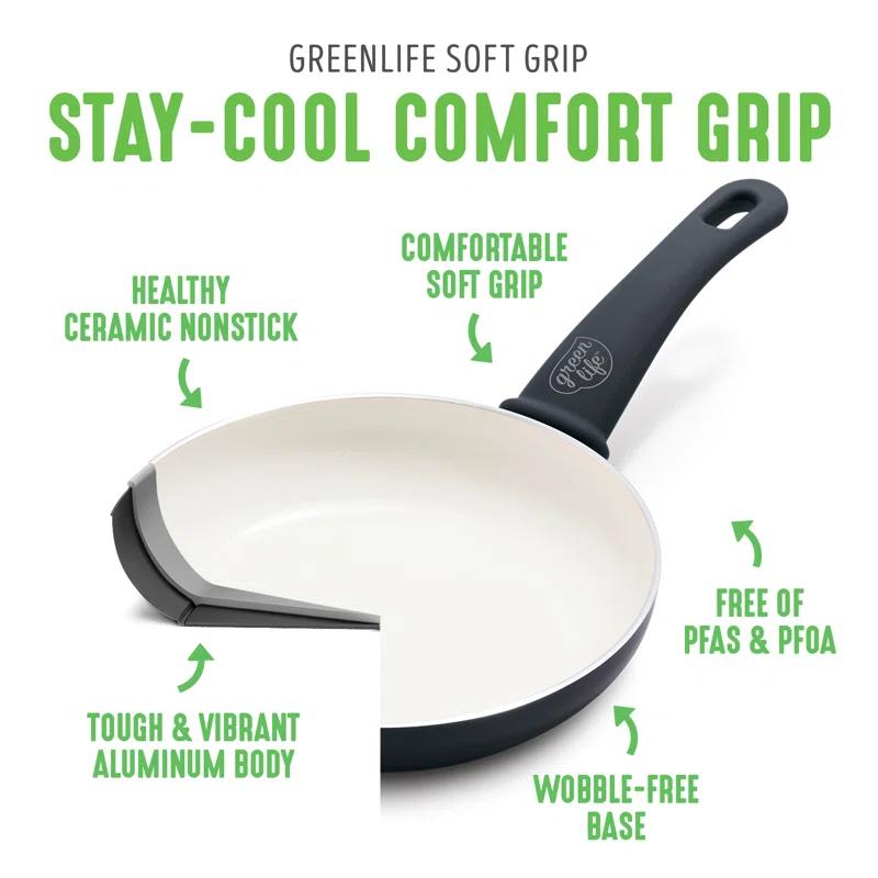 GreenLife GreenLife Soft Grip Healthy Ceramic Nonstick, 1QT And 2QT Saucepan Pot Set With Lids, Dishwasher Safe