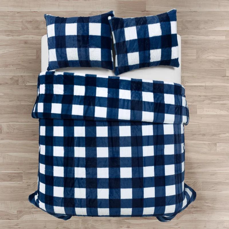 Plaid Faux Fur Microfiber 2 Piece Comforter Set (Set of 2)