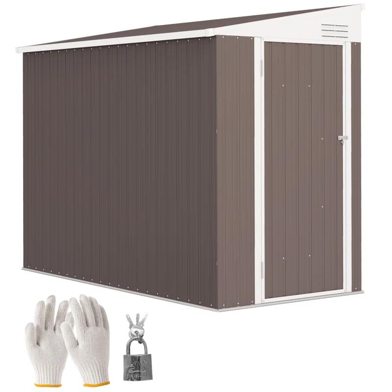 Outsunny 4' x 7.7' Metal Outdoor Storage Shed, Lean to Storage Shed, Garden Tool Storage House with Lockable Door and 2 Air Vents for Backyard, Patio, Lawn