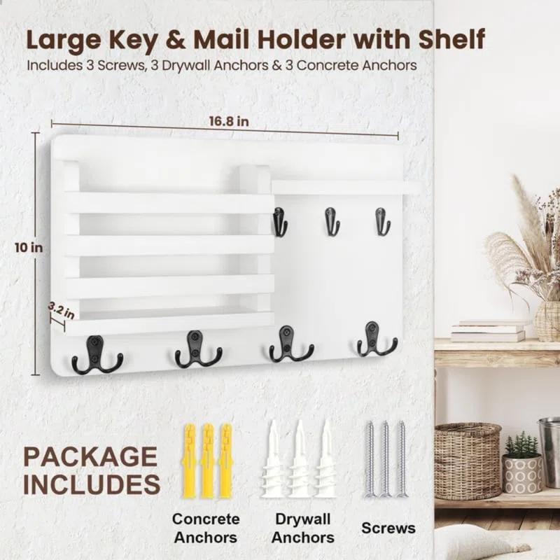 ENAMOST Mail Holder For Wall Mail Organizer With Key Hooks With Floating Shelf