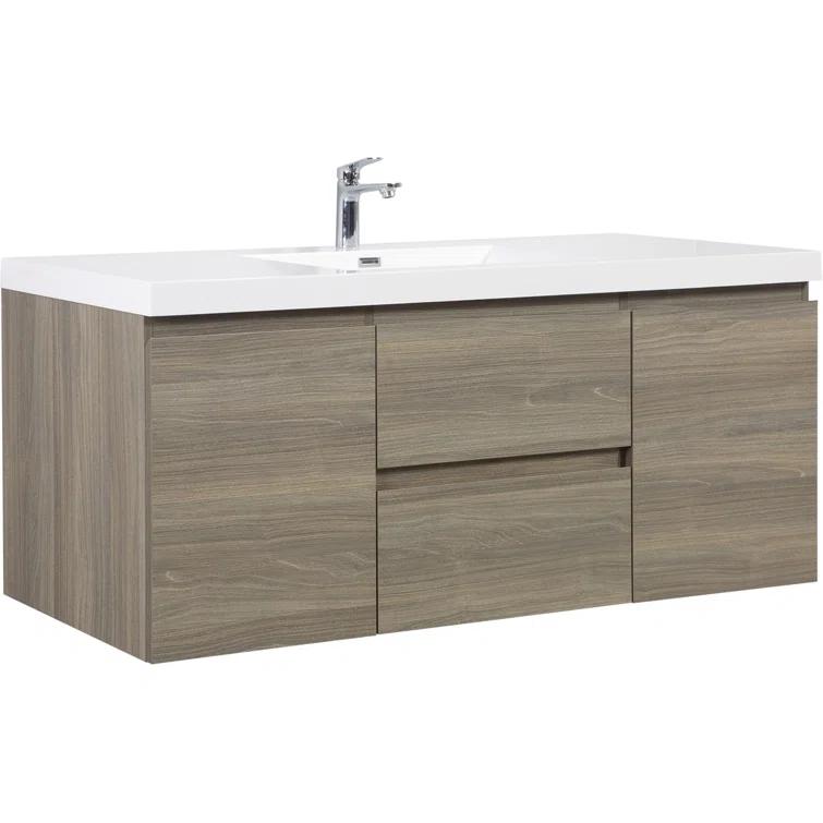 60" Floating Bathroom Vanity Modern Wall-Mounted Storage Vanity with Resin Top Basin, 2 Cabinets and 2 Soft Close Drawers