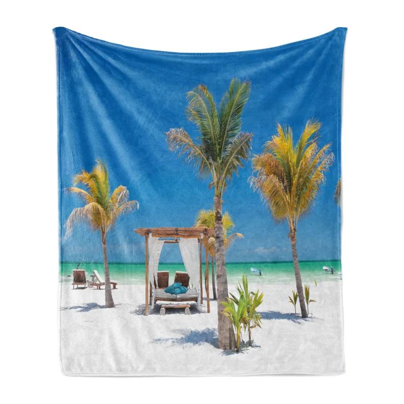 Ambesonne Ambesonne Beach Fleece Throw Blanket Ocean Coastline Holiday Multicolor