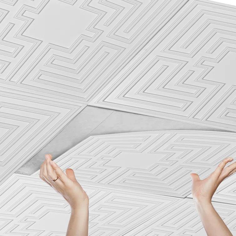 VEVOR Ceiling Tiles 12-Pack 24 x 24 in PVC Easy Installation White Echo Pattern (Set of 12)