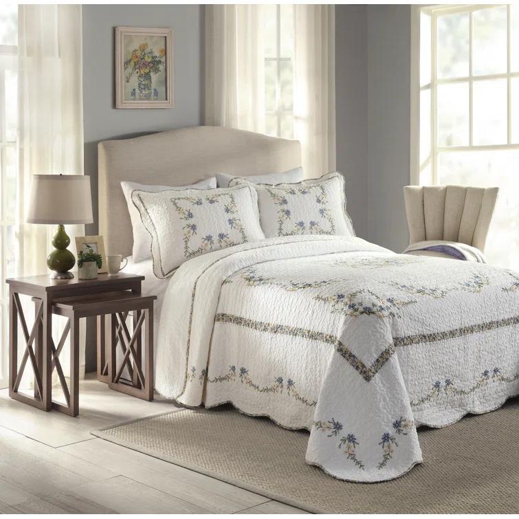 Modern Heirloom Heather Floral Embroidered Single Bedspread/Coverlet (shams not included)