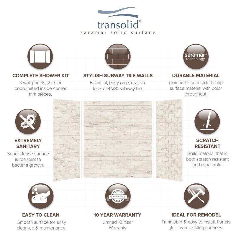 Transolid SaraMar 60'' W 36'' D 72'' H Glue Up Solid Surface Wall