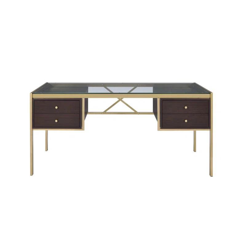 Everly Quinn Solid Wood Top Metal Base Writing Desk