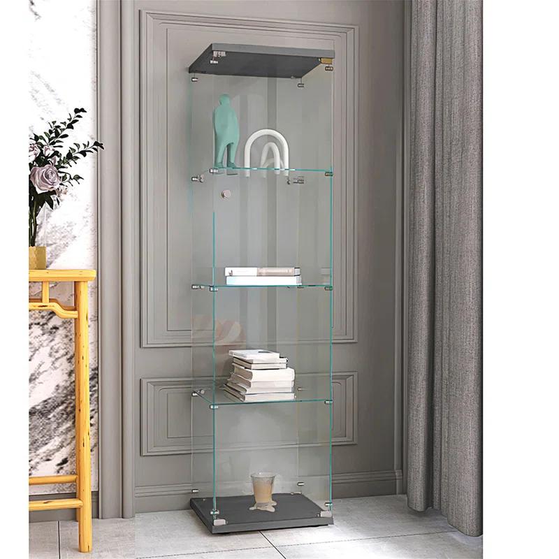 Lighted 4 Shelves Glass Cabinet Glass Display Cabinet With One Door