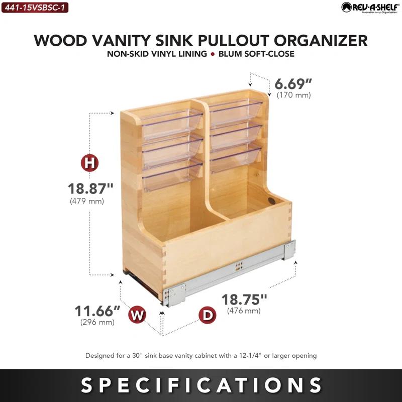 Rev-A-Shelf Rev-A-Shelf Wood Vanity Base Cabinet Organizer w/ Soft-Close