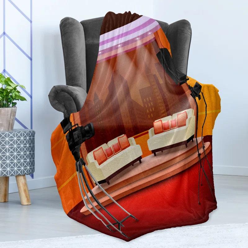 Ambesonne Ambesonne TV Show Fleece Throw Blanket Talk Show Studio Cartoon Multicolor