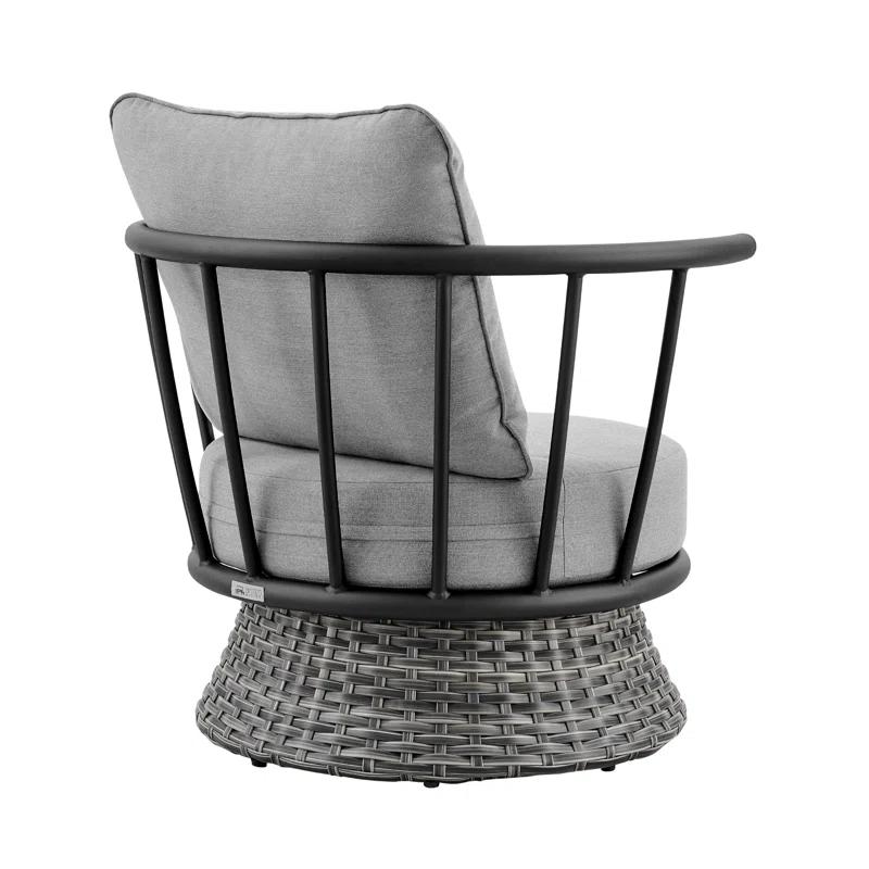 Armen Living Giotto Wicker And Aluminum Outdoor Chair In Black And Dark Gray