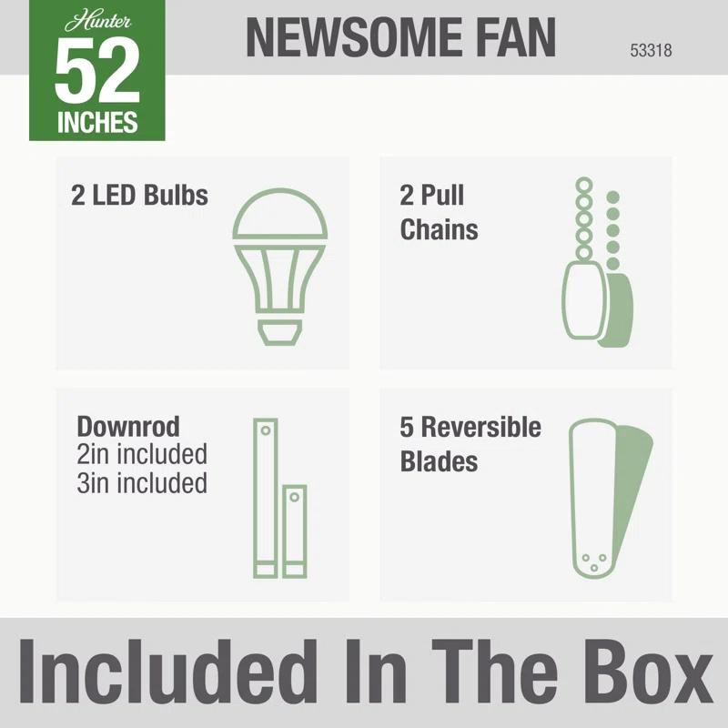 52" Newsome 5 - Blade Standard Ceiling Fan with Pull Chain and Light Kit Included