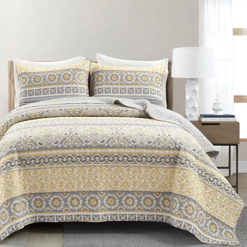 Lush Decor Nesco Navy 320 TC Reversible Modern & Contemporary 3 Piece Quilt Set
