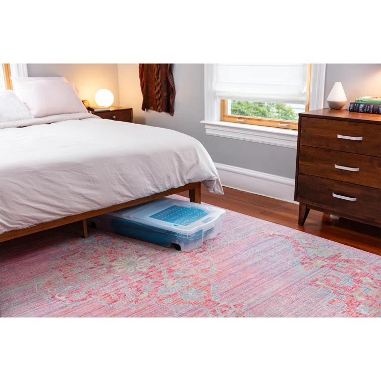 Rubbermaid Under Bed Wheeled Storage Box, 2-Pack, Made In USA, Plastic Containers With Dual-Hinged Lids And Sturdy Wheels, Visible Organization For Tight Spaces
