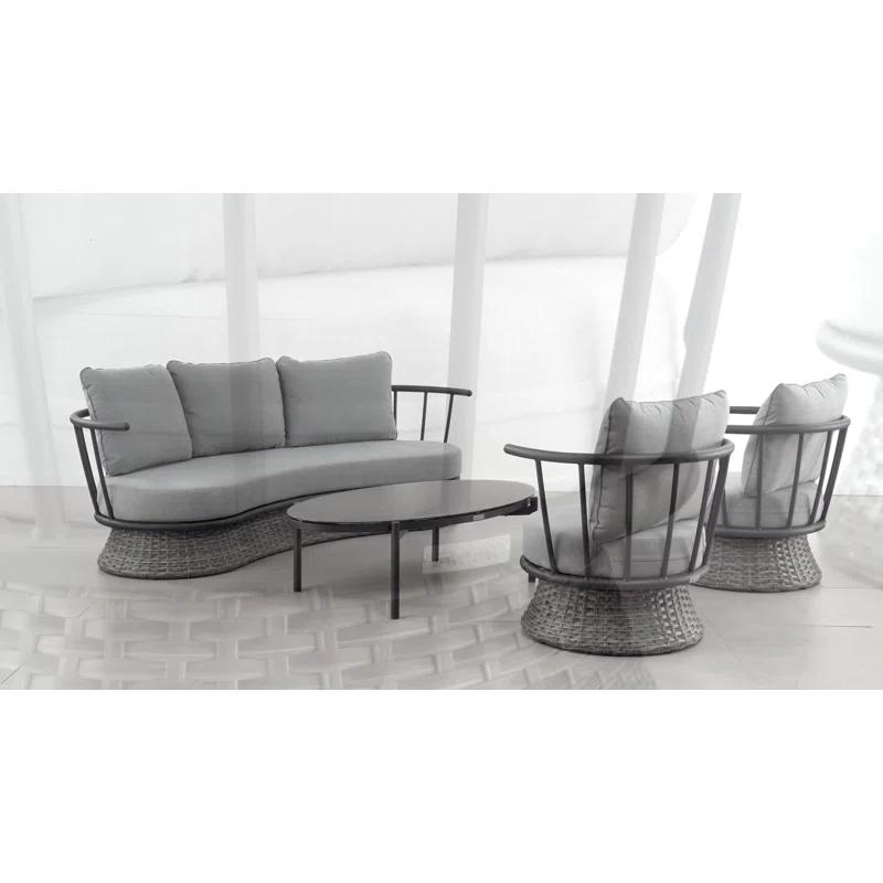 Armen Living Giotto Wicker And Aluminum Outdoor Chair In Black And Dark Gray