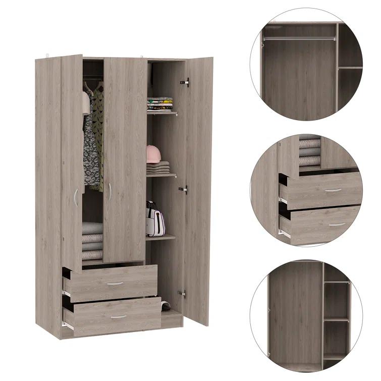 Freeport Park® Ferrante 3 Door Armoire with Drawers, Shelves, and Hanging Rod