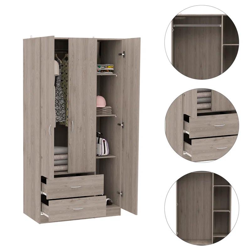 Freeport Park® Ferrante 3 Door Armoire with Drawers, Shelves, and Hanging Rod