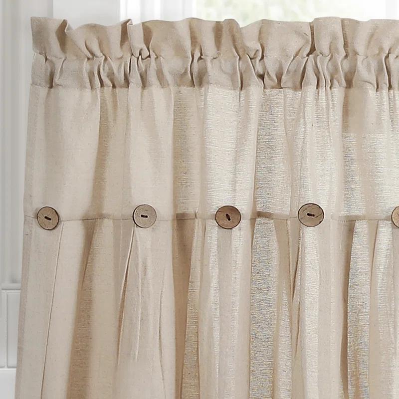 Lush Decor Linen Button Cotton Blend Tailored 29'' W Cafe Curtain (Set of 2)