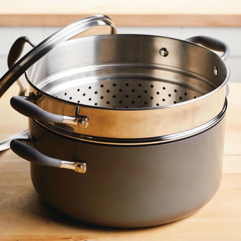 Anolon Anolon Advanced Home Hard Anodized Nonstick Wide Stockpot With Steamer Insert Set, 3-Piece,  8.5-Quart