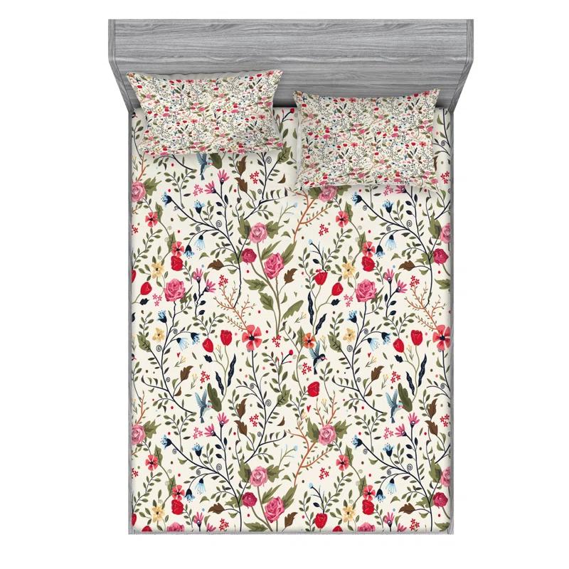 Ambesonne Microfiber Floral Sheet Set