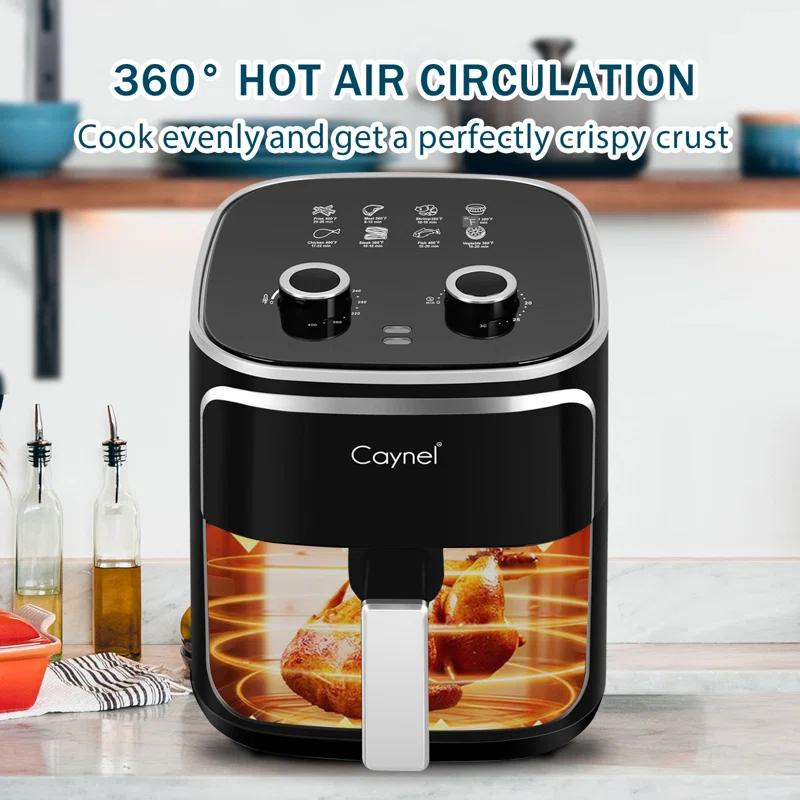 CAYNEL Caynel  Air Fryer Air Fryer Multi-function, 5L Capacity Oilless Hot AirFryer 1400W, Non-Stick Frying Tray Black