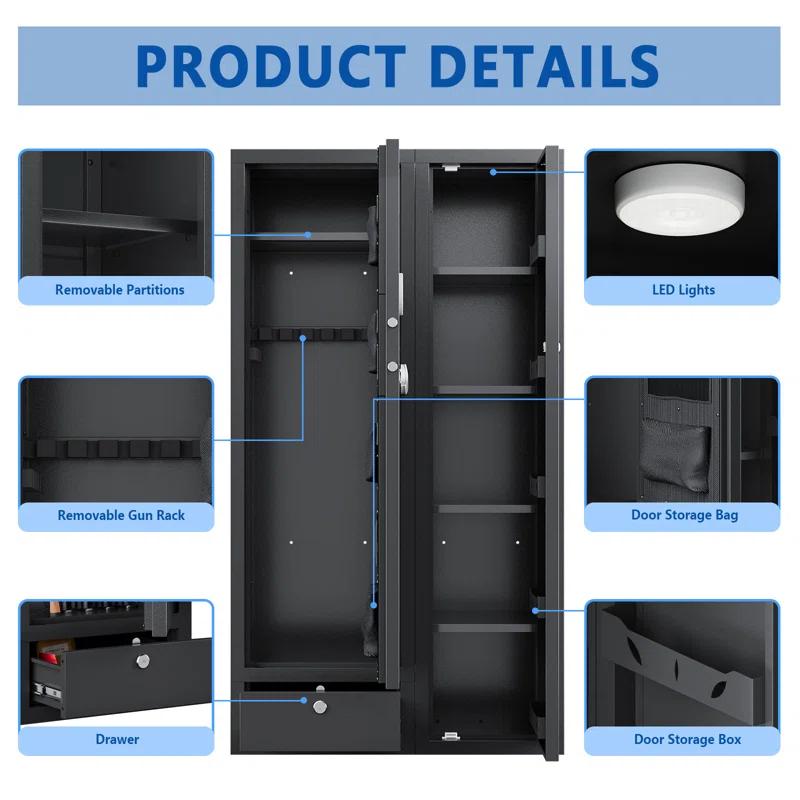 Kaer Kaer 15-20 Gun Safe,gun Safes For Home Rifle And Pistols,large Gun Safes For Home And Shotgun, Large Gun Safes For Home And Shotgun, Quick Access Shotguns Rifle Cabinet,with Drawer And Removable Shelf