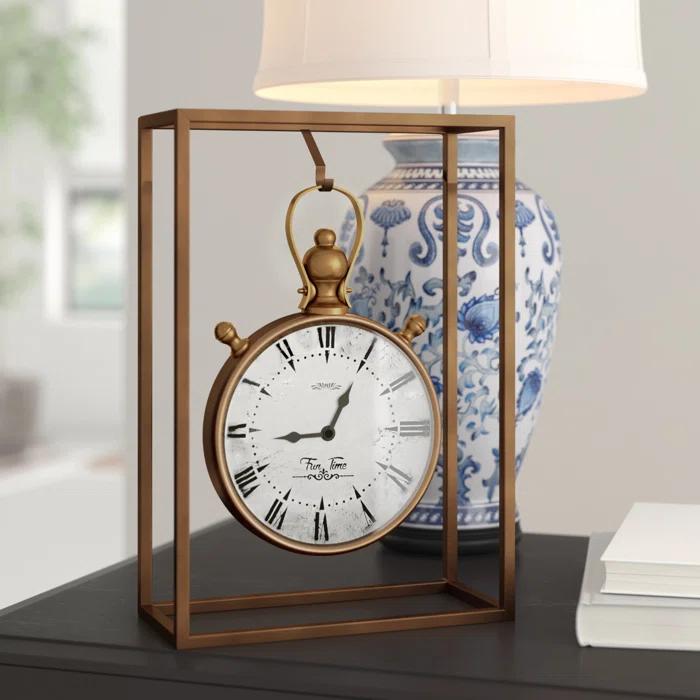 Alcott Hill® Canete Traditional Roman Numeral Metal Quartz Movement / Crystal Tabletop Clock in Brass