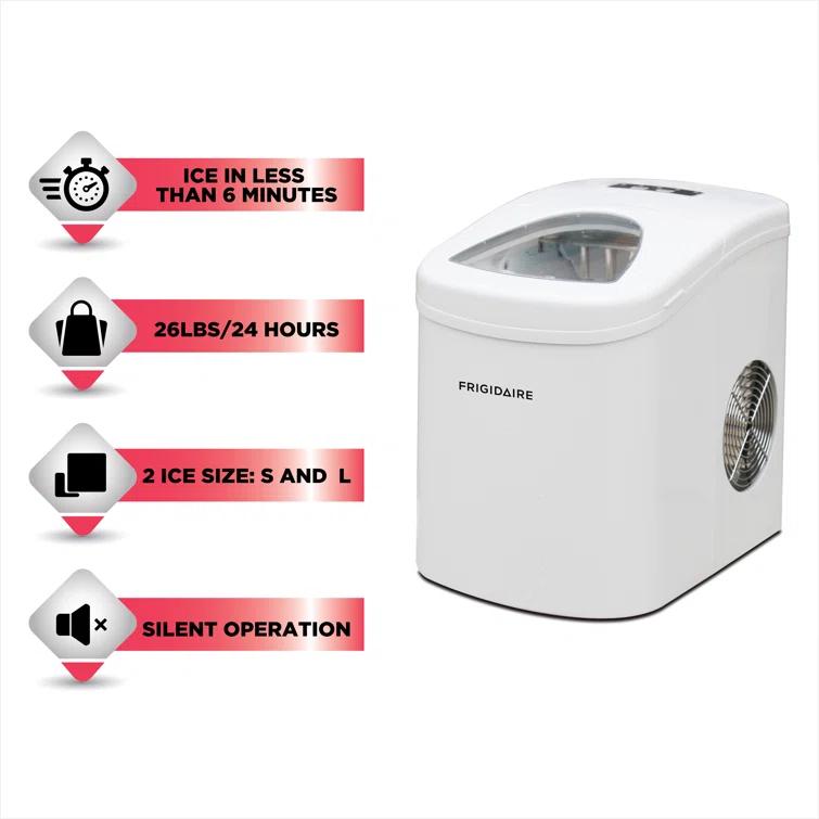 Frigidaire Ice Maker with 26 lbs. Capacity Countertop Stainless Steel Ice Maker with Transparent Window