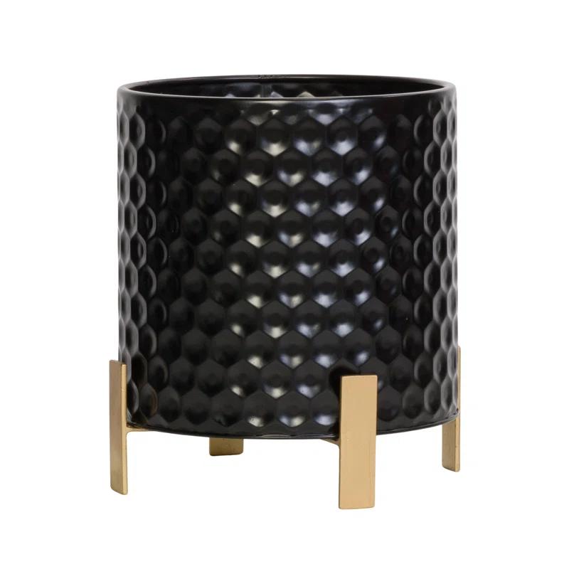 Aspire Ebony Mid Century Modern Indoor Metal Pot Planter 4-Leg Metal Base