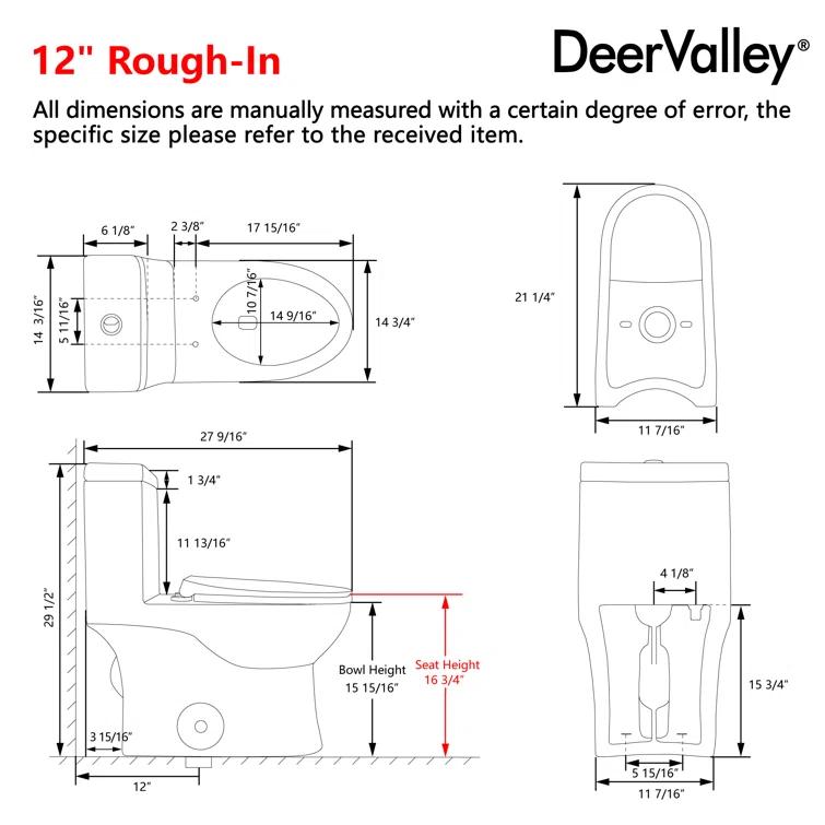 DeerValley Ally Dual-Flush Elongated One-Piece Toilet with Glazed Surface Modern Toilet with Comfort Seat Height  (Seat Included) DV-1F52816