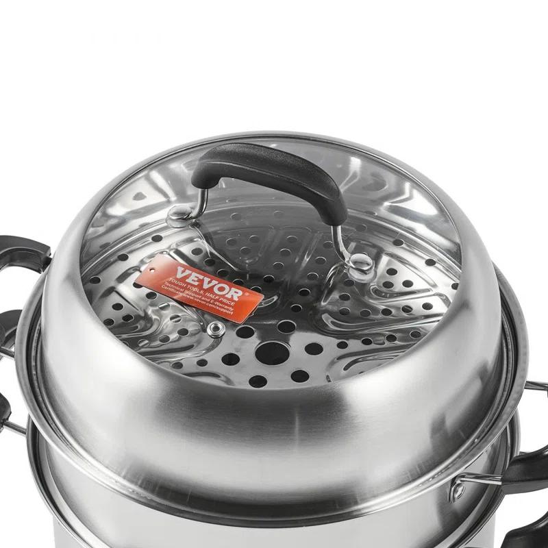 Stellweilan Tessberg Steamer Pot 11in/28cm, 3 Tier Steamer Pot for Cooking with 8.5QT Stock Pot, Vegetable Steamer & 2 Steaming Tray, Food-Grade 304 Stainless Steel Food Steamer Cookware for Gas Electric Stove Grill
