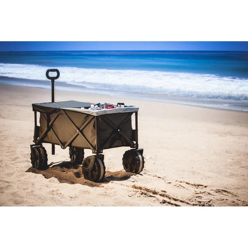 ONIVA™ Adventure Wagon Elite All-Terrain Folding Beach Wagon with Big Wheels plus Table Top Lid & Soft Cooler Liner - Collapsible Utility Wagon