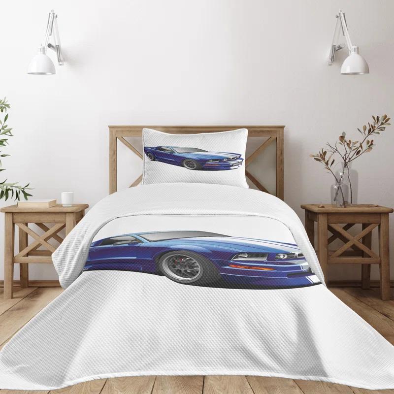 Ambesonne Ambesonne Teen Room Bedspread Set Race Car Vivid Blue Grey