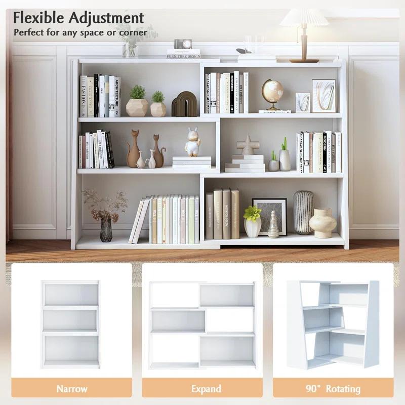 Latitude Run® Wooden Extendable Shelf Bookcase - 3-Tier Ladder Low Short Bookshelf For Small Space Or Corner