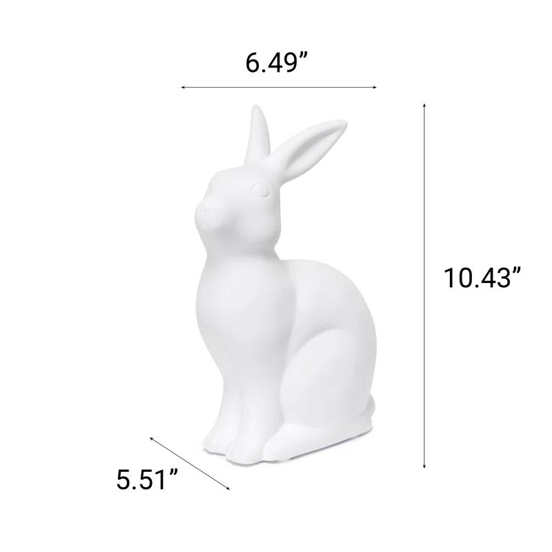 Gracie Oaks Creekwood Home 10.43" Glowing Ceramic Bunny Rabbit Light, For Home Décor, Nightstand, End Table, Entryway, Bookshelf, Kid's Room, White