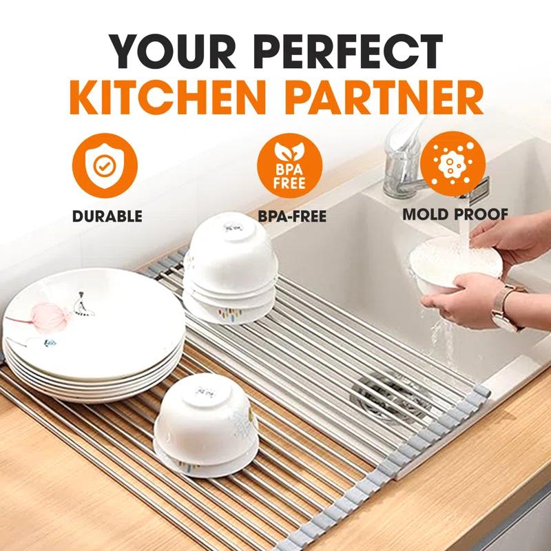 Cheer Collection Adjustable Stainless Steel Over The Sink Dish Rack