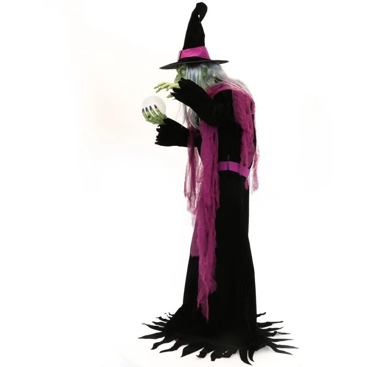 Haunted Hill Farm Haunted Hill Farm 6-Ft. Tall Fortune Teller Witch, Plug-In Motion-Activated Talking Halloween Prop