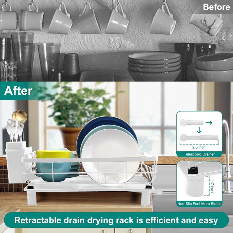 Fabhob Dish Drying Rack for Kitchen Counter,Space-Saving Dish Rack with Drainboard