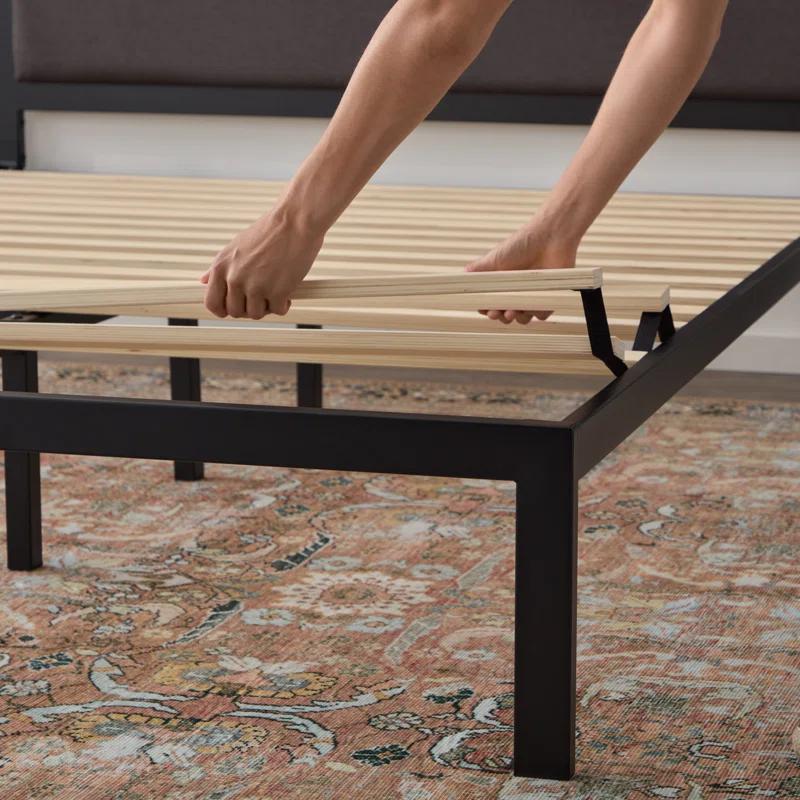 Brookside Metal Bed Frame with Rounded Upholstered Headboard