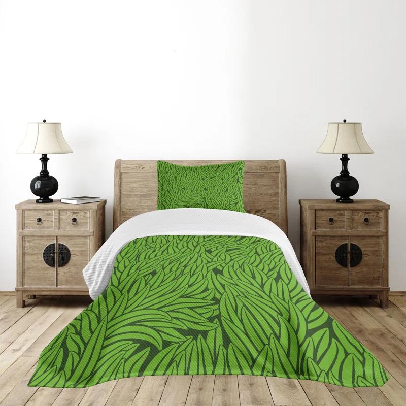 Ambesonne Ambesonne Green Bedspread Set  Grass Growth Abstract  Lime Green Emerald