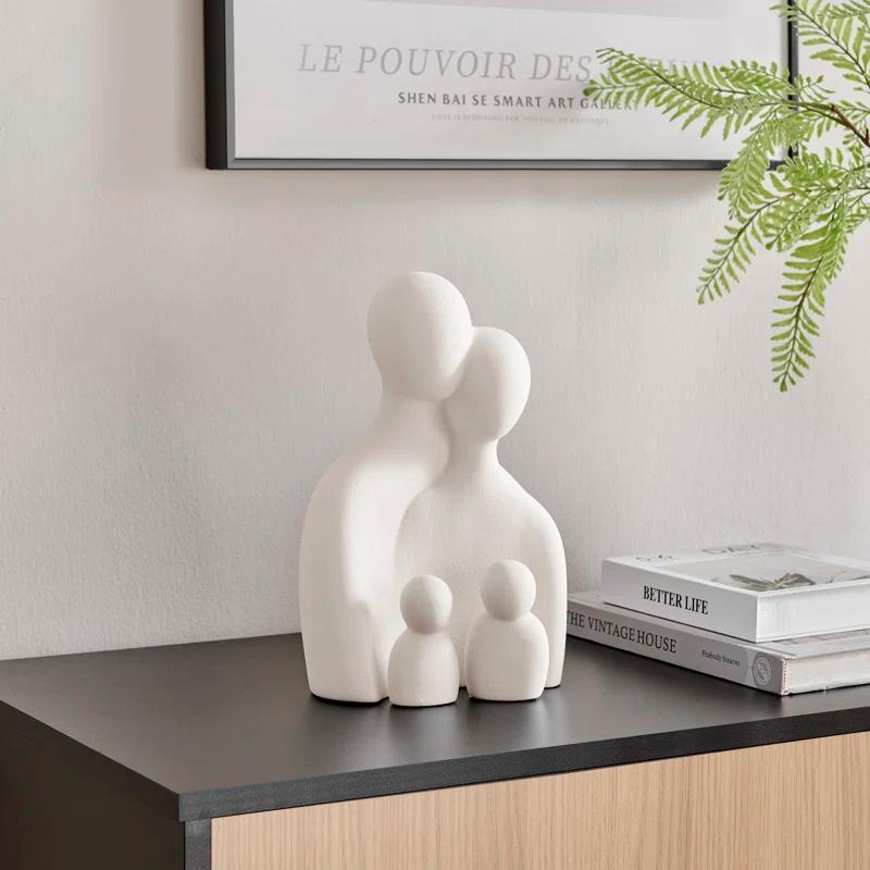 Wrought Studio™ Hans Cream Abstract Nesting Three Piece Family Of 4 Decorative Accent Matte Ceramic Sculpture Figure Set