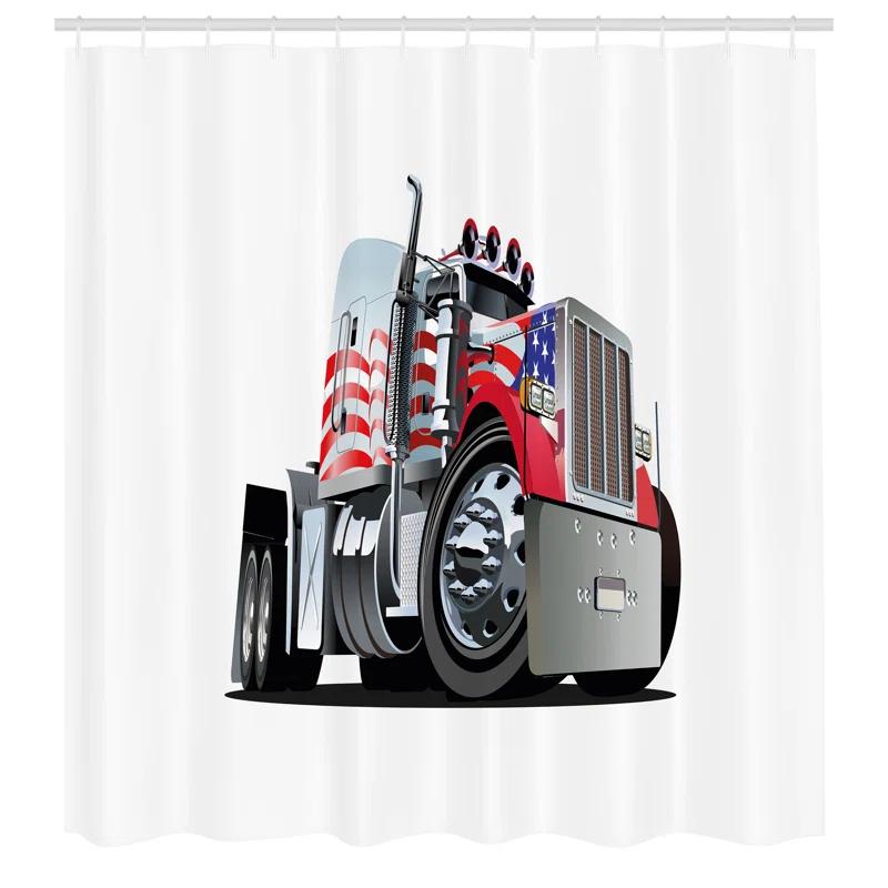 East Urban Home East Urban Home Truck Shower Curtain American Flag Motif Hood Red White Blue