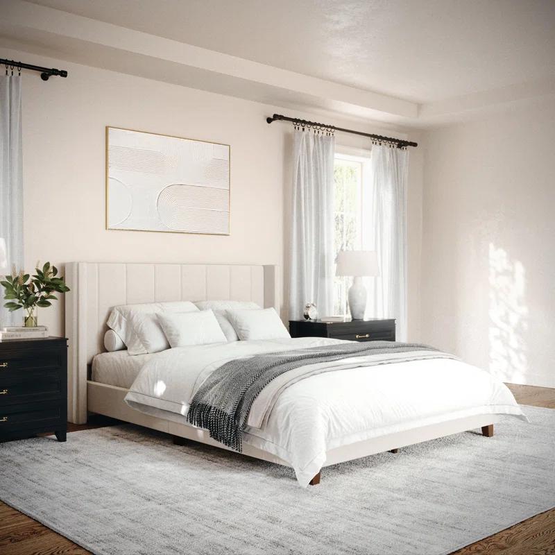 Martha Stewart Martha Stewart Kay Upholstered Platform Bed With Channel Stitched Wingback Headboard