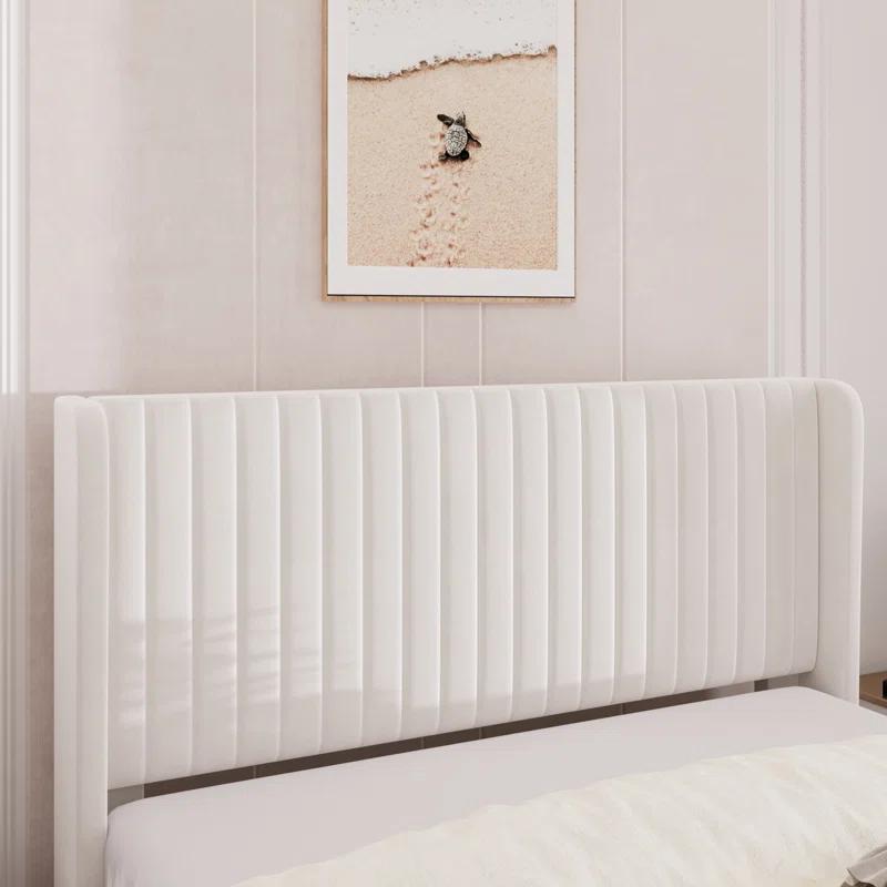 Candler Velvet Upholstered Platform Bed with Wingback Headboard and Wooden Slats