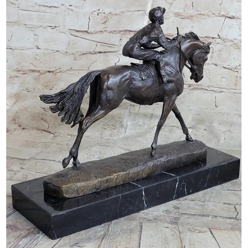 Wildon Home® Handmade Bronze Sports Art Sculpture Jockey Horse Racing Kentucky Derby Statue
